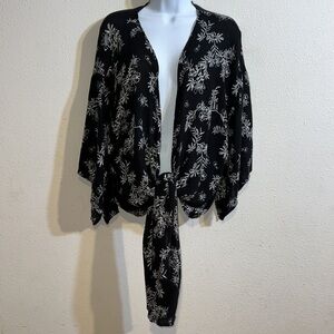Final Touch Womens Tropical Black White Oversized Swimsuit Cover Large